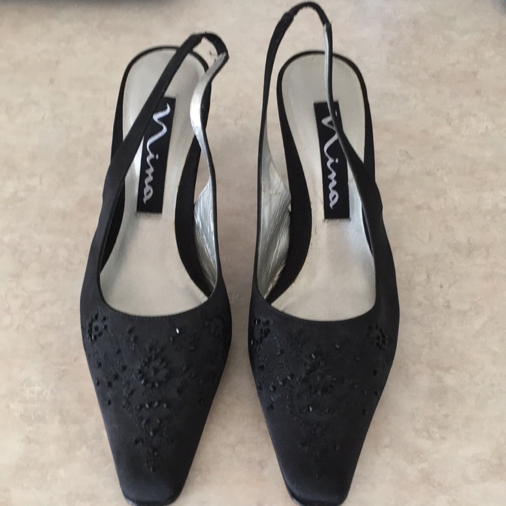 Nina Black Embellished Slingback Heels